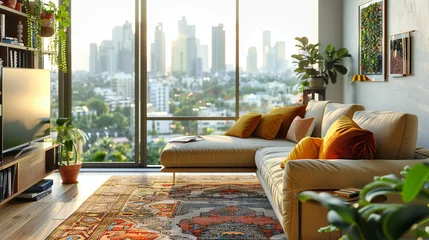 Foto op Plexiglas Cityscape View from a Modern Apartment, Offering a Stunning Skyline of Bangkoks Urban Landscape © NURA ALAM