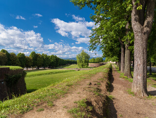 Lucca ancient city walls beautiful park between San Donato Bulwark and Santa Croce Bulwark - 749882114
