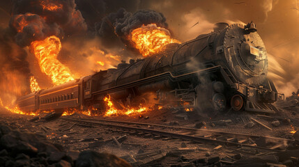 Blaze on the Tracks: Enormous Train Wreck Scene
