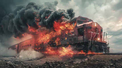 Foto op Canvas Catastrophic Freight Train Collision with Fire  © Creative Valley