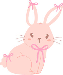 Bunny Rabbit Coquette with Pink Ribbon Bow Flat Design