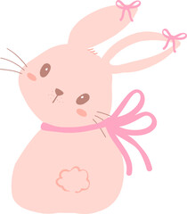 Bunny Rabbit Coquette with Pink Ribbon Bow Flat Design