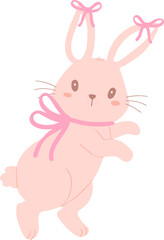 Bunny Rabbit Coquette with Pink Ribbon Bow Flat Design