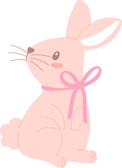 Bunny Rabbit Coquette with Pink Ribbon Bow Flat Design
