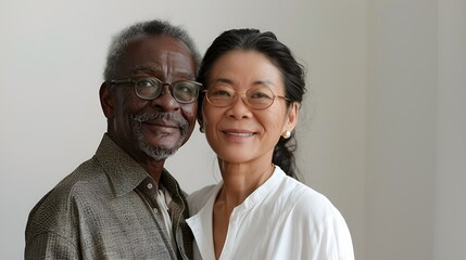 A portrait of a happy mixed-race elderly couple
