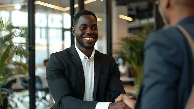 A black businessman shaking hands with a customer