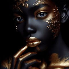 Beautiful black woman with golden make-up.  