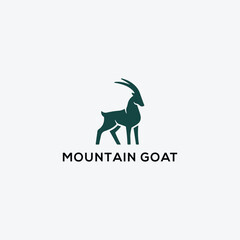 White Goat On The Mountain Logo Design. Goat standing proudly on the top of the mountain Logo Design