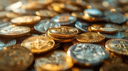 various cryptocurrency tokens centered around a golden Bitcoin