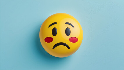 Yellow depressed expression emoji blue background