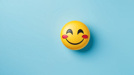 Yellow smile funny emoji blue background - obrazy, fototapety, plakaty