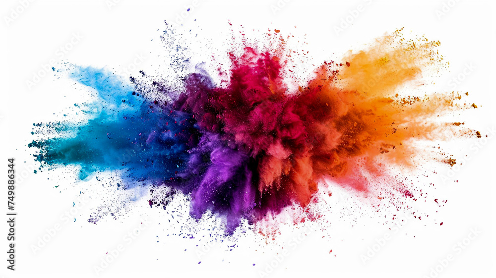 Wall mural multicolored explosion of rainbow powder paint isolated on white background. - Wall murals