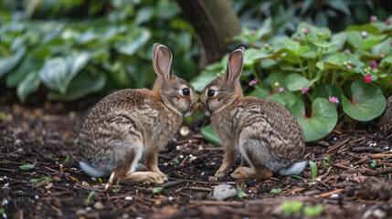 Naklejka na ściany i meble Two cute bunnies kissing