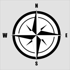 A black color compass with north, south, east, west direction for navigation using magnetic fields vector icon, symbol, and illustration