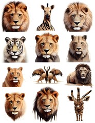 African animals isolated on white background. Generative AI