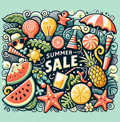 Summer sale banner illustration shopping ads marketing material