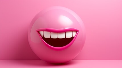 Laughing smiley face on pink background - obrazy, fototapety, plakaty