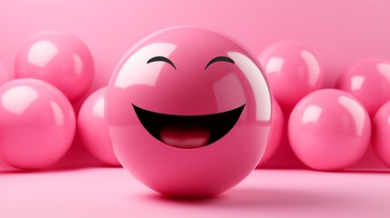 Laughing smiley face on pink background - obrazy, fototapety, plakaty
