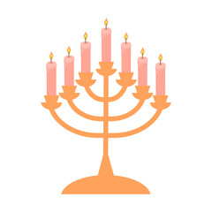 Vintage historical candles in a candlestick. Cozy composition with burning candles. Cartoon flat vector illustration.