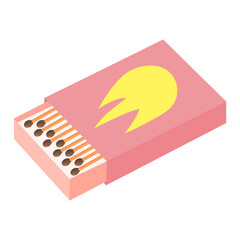 Matches in opened matchbox. Cartoon flat vector illustration.