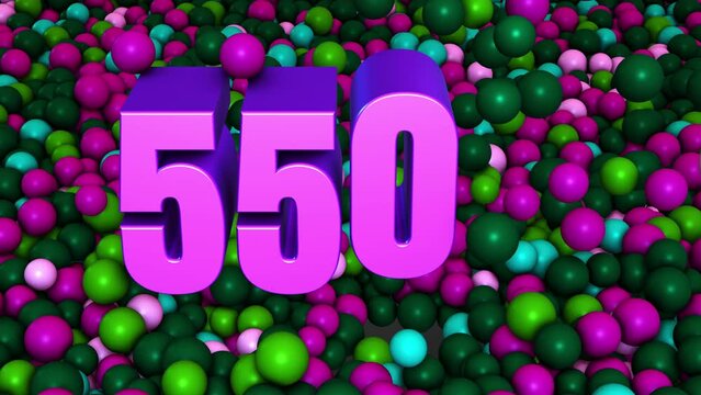 Close Up View Number 5500 3D Extrude Reveal Pushing Green Purple Colorful Ball Pit Balls Background 3D Rendering