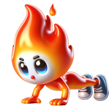 recommend clip art: Happy flame mascot design doing pushups. Cartoon concept. Flame, fire concept. Sport concept. Fitness concept. Clipart illustration. Transparent background. Isolated character.
