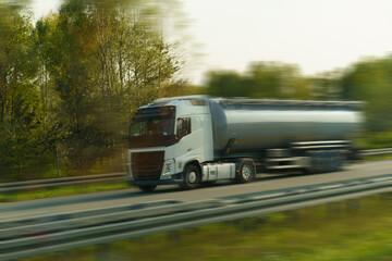 Transportation of liquid chemical products by road along the highway.