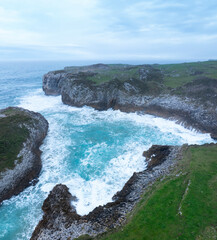Maritime storm on the coast of Cué, around Antilles beach. Cantabrian Sea. Council of LLanes. Asturias. Spain. Europe