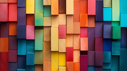 Fototapeta premium Colorful wooden background with vertical planks of different bright colors and copy space