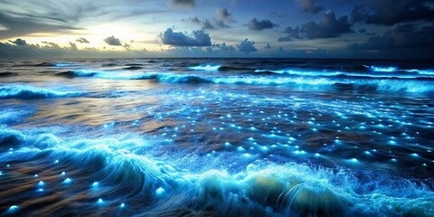 Bioluminescence Waves on coast
 - obrazy, fototapety, plakaty