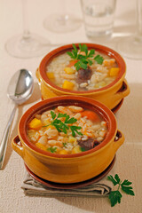 Stewed vegetables and pulses.