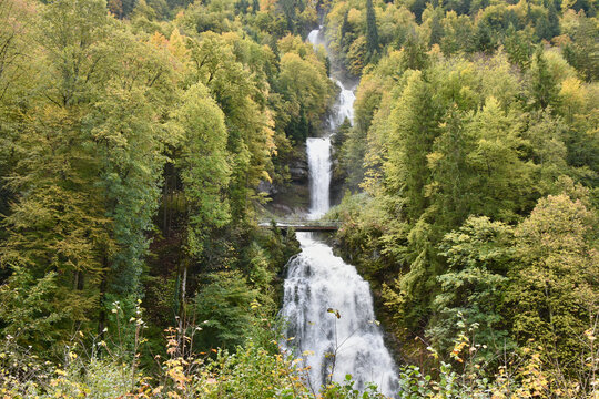 Giessbach Falls in Alpine Forest near Interlaken, Switzerland