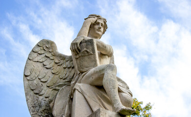Fototapeta na wymiar Beautiful angel with big wings. Guardian Angel. Angel savior