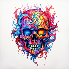 Skull watercolor tattoo sketch