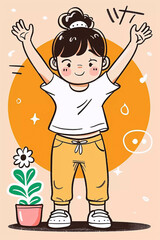 Cute happy girl, poster art style, Generative AI