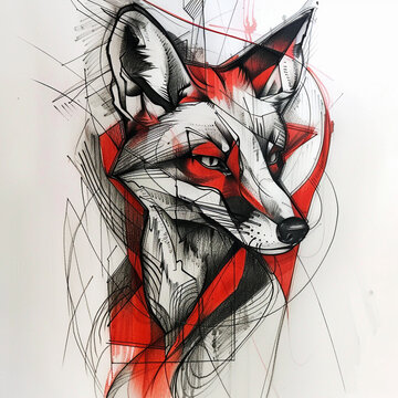 Fox, tattoo sketch in cubism style