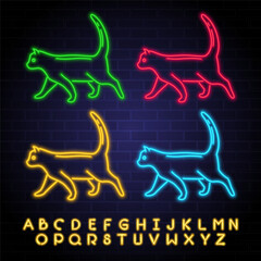 Cat icon with neon light glowing