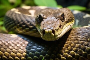 Colorful snake python cobra viper forest hiding waiting for prey rainforest jungle untouched nature predator venomous venom dangerous wildlife poisonous animal skin tail creepy african exotic species