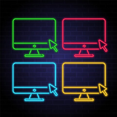 Computer screen icon with neon light elements