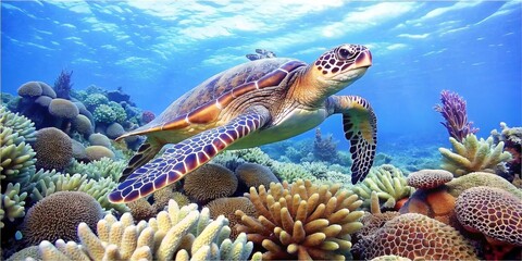Naklejka premium Turtle Haven: Exploring the Enchanting World of Marine Turtles 