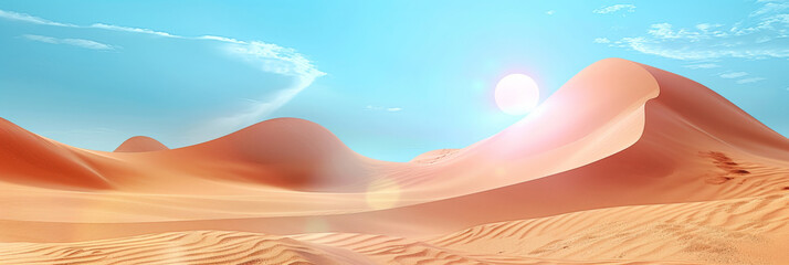 a brown sand dunes in the desert on blue sky background, appropriate for travel magazines, blog headers, website backgrounds, or desert themed contras designs.banner