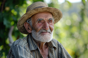 Fototapeta premium a man with a hat and a striped shirt