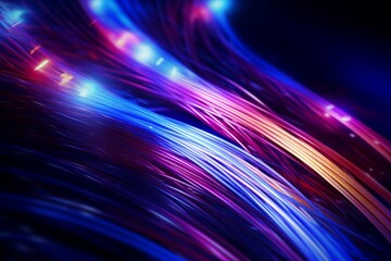 Colorful optic fiber electrical cables wires neon waves lines abstract 3d ai design background pattern glow colored streams information optical connection internet web multicolor data led technology - obrazy, fototapety, plakaty