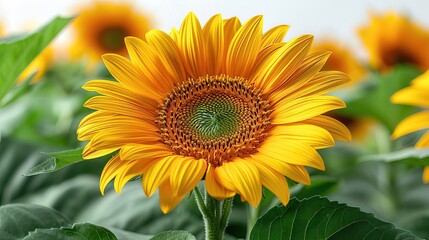 Sunflower in full bloom, showcasing its intricate patterns and radiant yellow petals.