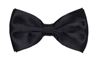 Top view close up of black bow tie, isolated on white background.