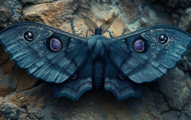 Grand Blue Moth Exhibiting Ocular Patterns