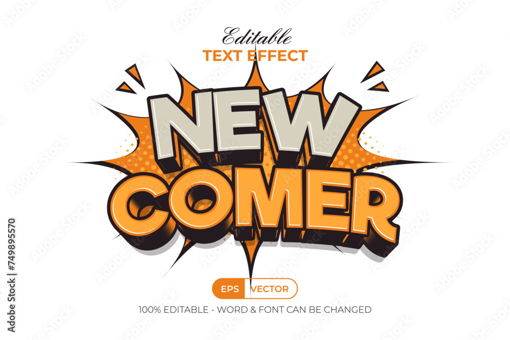 Poster New Comer Text Effect 3d Comic Style. Editable Text Effect.