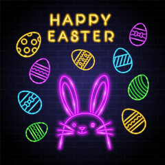 Easter bunny and egg with neon light design