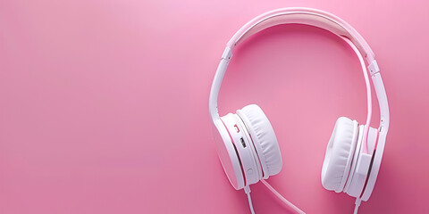 headphones on pink background , amazing back ground for music lover , micro phone device , lovely headphone 
