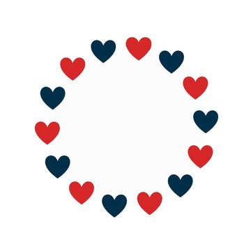 Hearts frame. Circle shape, heart shape. Red and dark blue hearts